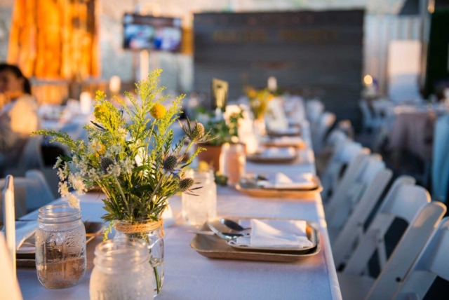 fine dining table set with flowers